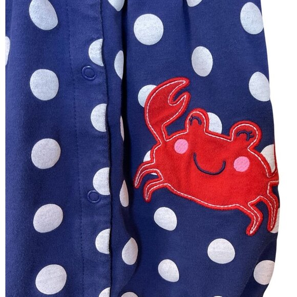 Carters Navy & White Polka Dot Ruffle Cap Sleeve Romper Red Crab Applique 6M - Picture 3 of 8